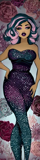 Free mermaid bookmark featuring a mermaid in a purple sequin costume